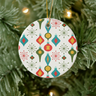 Retro 1950s Baubles Pattern Christmas Decor Ceramic Ornament