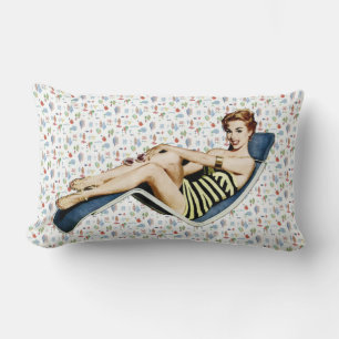 Retro 1950s Beach Pinup Lumbar Pillow