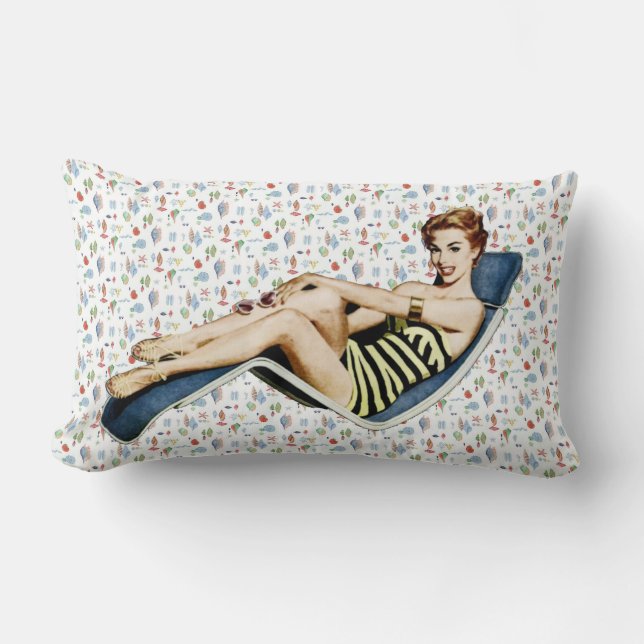 Retro 1950s Beach Pinup Lumbar Pillow (Front)