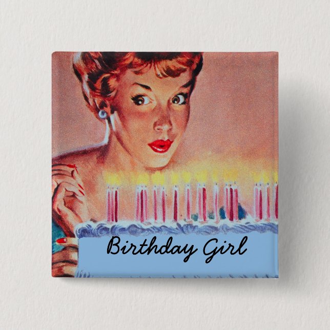 Retro 1950s Birthday 2 Inch Square Button (Front)