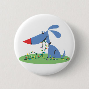 Retro 1950s Blue Dog Christmas Lights 2 Inch Round Button