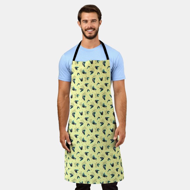 Retro 1950s boomerang print apron (Worn)