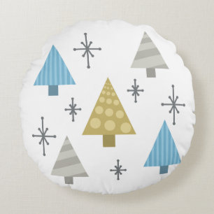 Retro 1950s Christmas Trees Round Pillow