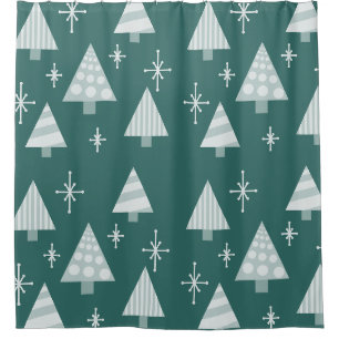 Retro 1950s Christmas Trees Teal Green