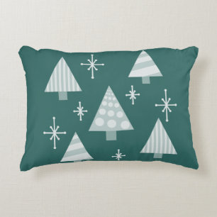 Retro 1950s Christmas Trees Teal Green Accent Pillow