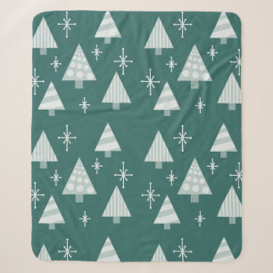 Retro 1950s Christmas Trees Teal Green Sherpa Blanket