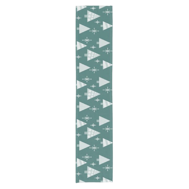 Retro 1950s Christmas Trees Teal Green Short Table Runner (Front)