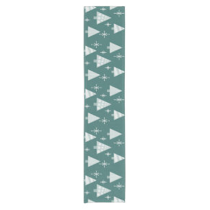 Retro 1950s Christmas Trees Teal Green Short Table Runner