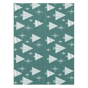 Retro 1950s Christmas Trees Teal Green Tablecloth