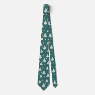 Retro 1950s Christmas Trees Teal Green Tie