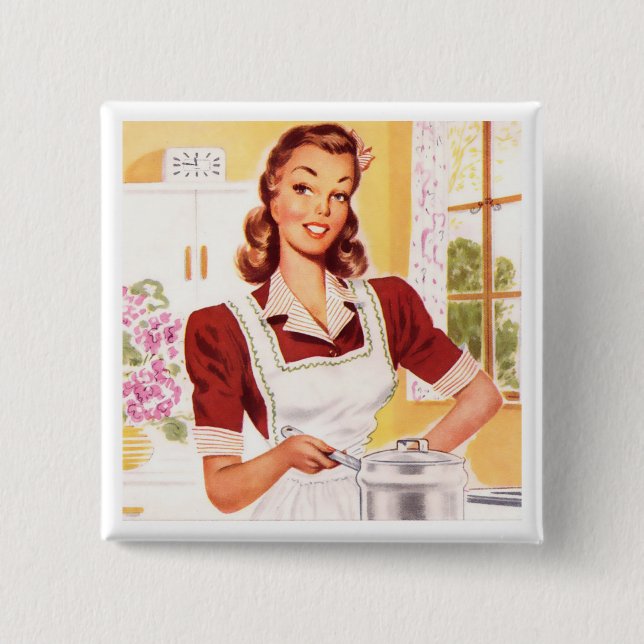 Retro 1950s Cook 2 Inch Square Button (Front)