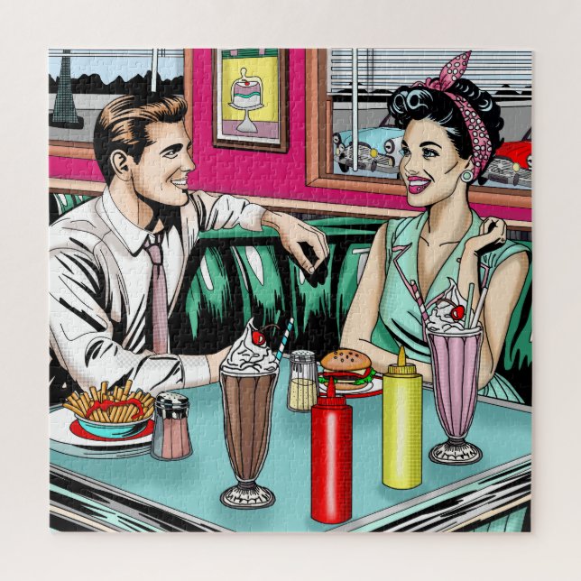 Retro 1950's Couple at Diner Jigsaw Puzzle (Vertical)