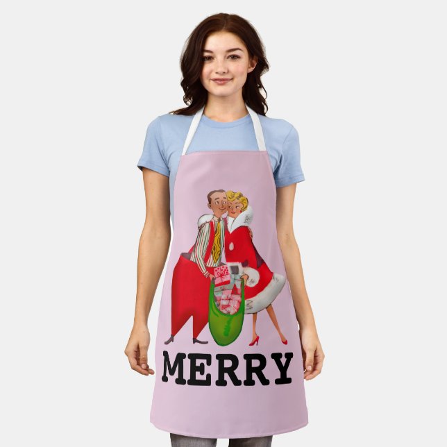 RETRO 1950S' COUPLE MERRY CHRISTMAS APRON (Worn)