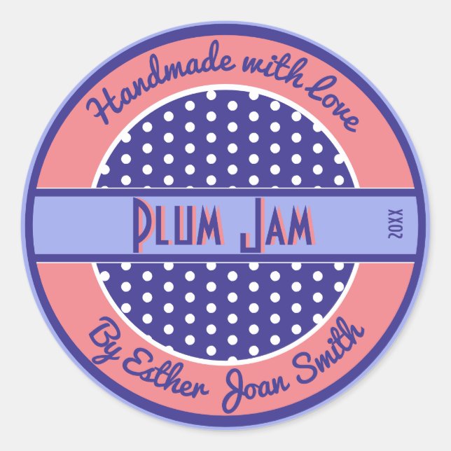 Retro 1950s Custom Text Food Label with Polka Dots (Front)