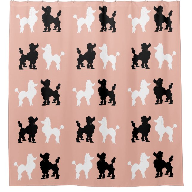Retro 1950's Cute White and Black Poodles Salmon (Front)