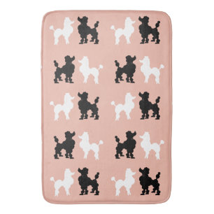 Retro 1950's Cute White & Black Poodles on Salmon Bath Mat