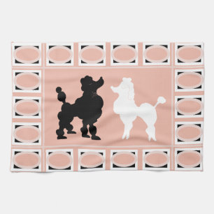 Retro 1950's Cute White & Black Poodles on Salmon Kitchen Towel