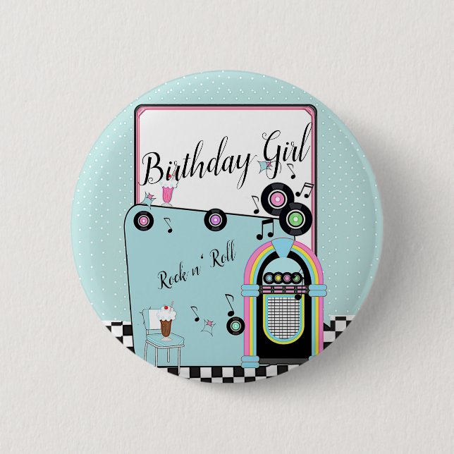 Retro 1950's Diner Birthday Any Age 2 Inch Round Button (Front)