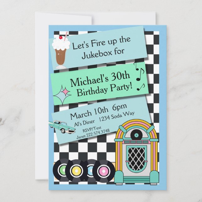 Retro 1950's Diner Birthday Invitation (Front)