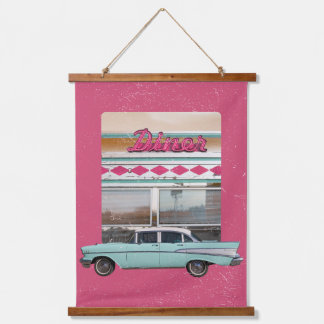 Retro 1950s Diner Wall Art | Pink Neon Sign & Teal