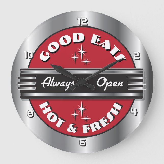 Retro 1950s Diner Wall Clock - Red (Front)
