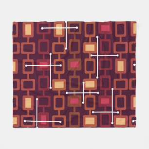 Retro 1950s Geometric Pattern Burgundy Fleece Blanket