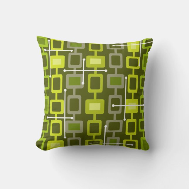 Retro 1950s Geometric Pattern Chartreuse Throw Pillow (Front)