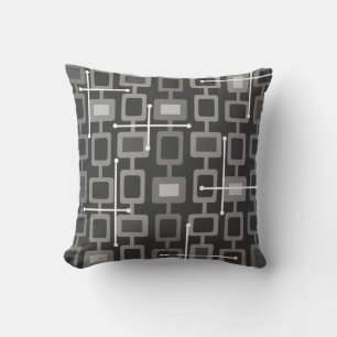 Retro 1950s Geometric Pattern Grey Throw Pillow