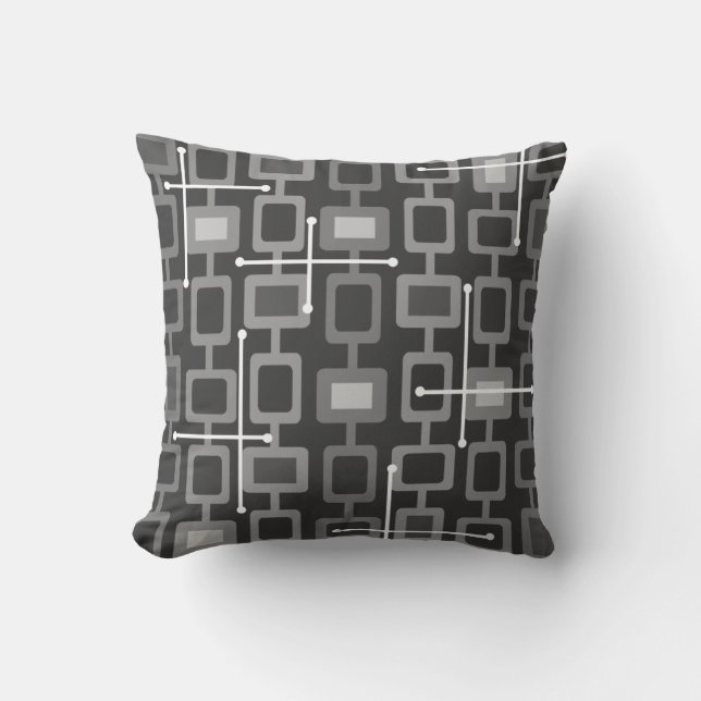 Retro 1950s Geometric Pattern Grey Throw Pillow (Front)