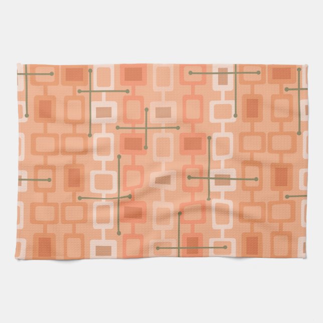 Retro 1950s Geometric Pattern Orange Kitchen Towel (Horizontal)