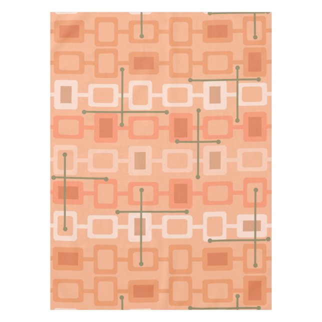 Retro 1950s Geometric Pattern Orange Tablecloth (Front)