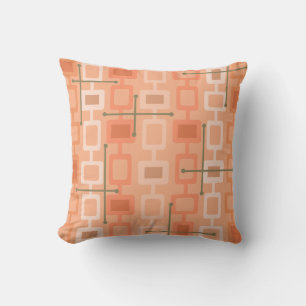 Retro 1950s Geometric Pattern Orange Throw Pillow