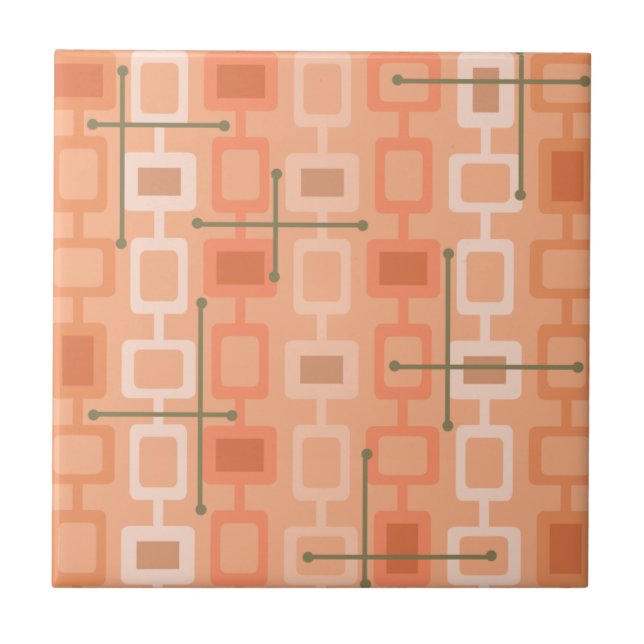 Retro 1950s Geometric Pattern Orange Tile (Front)