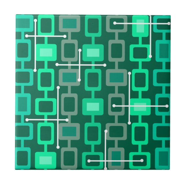 Retro 1950s Geometric Pattern Turquoise Tile (Front)