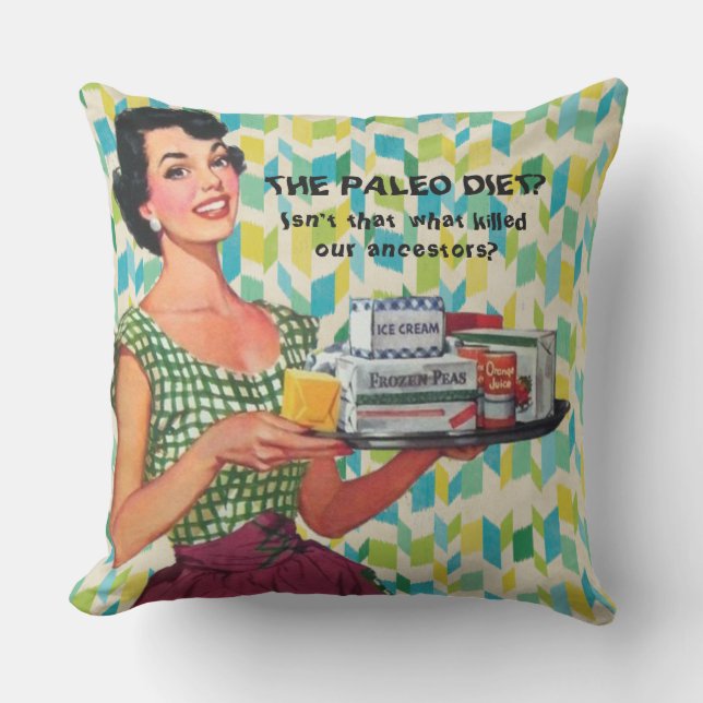 Retro 1950s Housewife Humourous Quote Illustration Outdoor Pillow (Front)