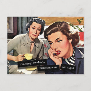 Retro 1950s Housewife "No Cure for Stupid" Postcard