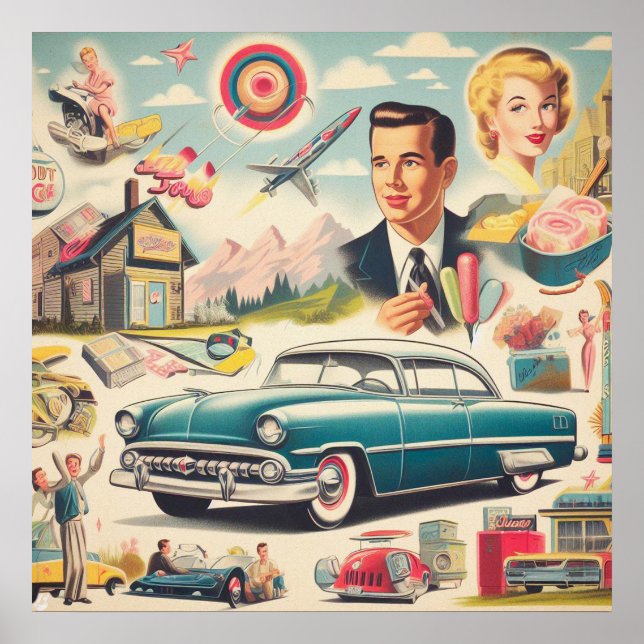 Retro 1950s Kitsch Illustration Poster (Front)