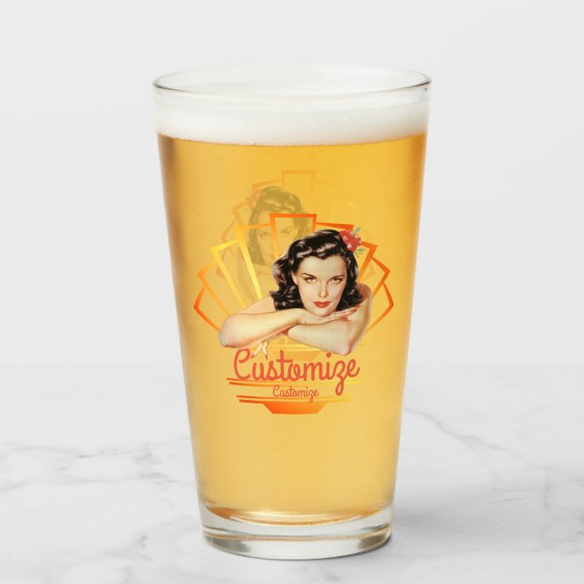 Retro 1950s Pinup Customizable Glass Cup (Back Filled)