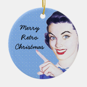 Retro 1950s Pointing Woman Ceramic Ornament