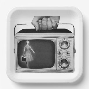 Retro 1950s Portable TV Mid-Century Paper Plate