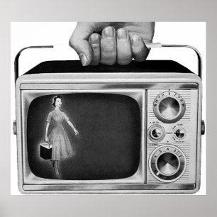 Retro 1950s Portable TV Mid-Century Poster