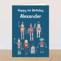 Retro 1950s Robots Custom Age & Name Birthday