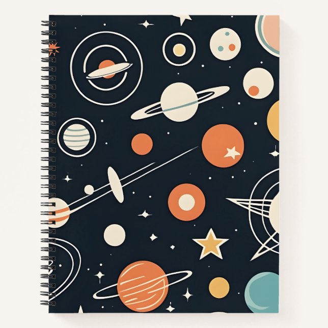 Retro 1950's Space Age Stars and Planets Notebook (Front)