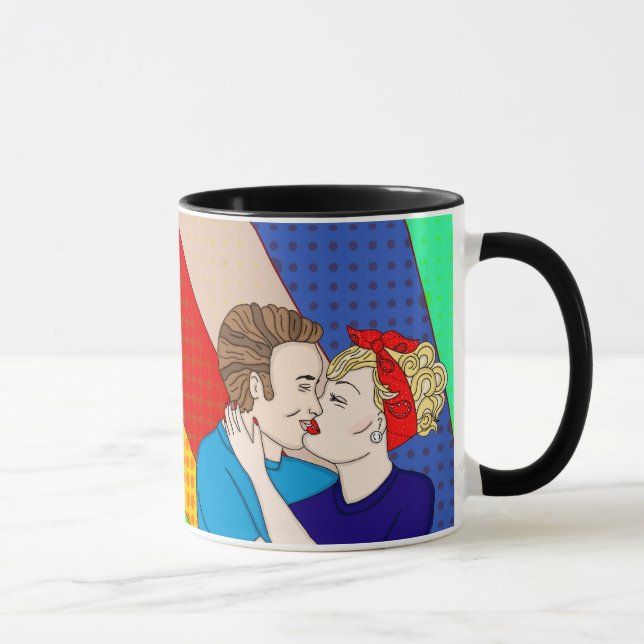 Retro 1950's Style Pop Art Couple Kissing Love Mug (Right)