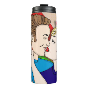Retro 1950's Style Pop Art Couple Kissing Thermal Tumbler