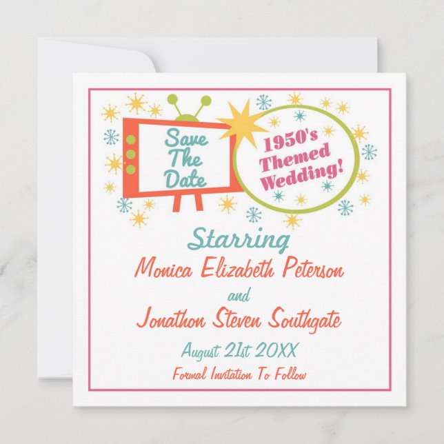 Retro 1950's Themed Save The Date Cards (Front)