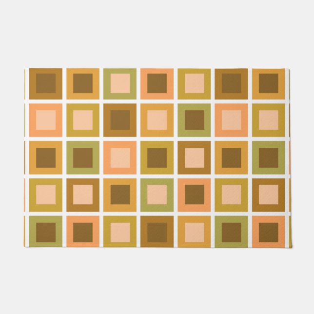 Retro 1950s Tiles Pattern Burnt Orange Doormat (Front)