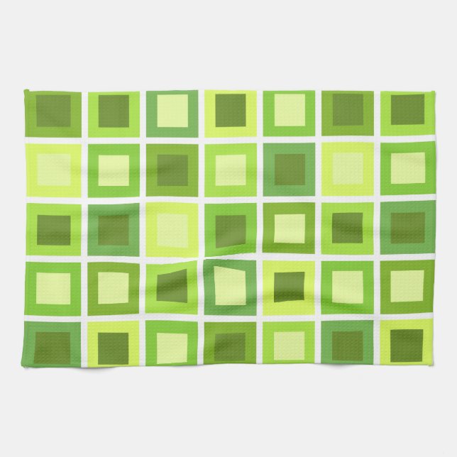 Retro 1950s Tiles Pattern Chartreuse Green Kitchen Towel (Horizontal)