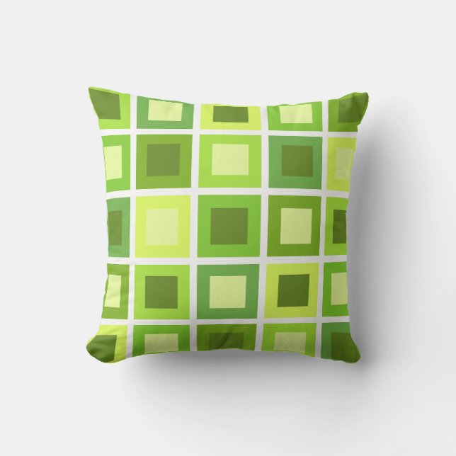Retro 1950s Tiles Pattern Chartreuse Green Throw Pillow (Front)