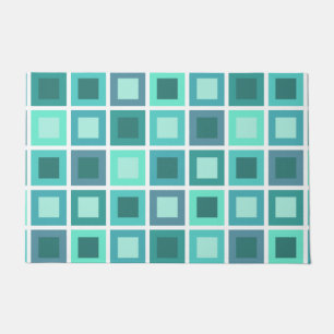 Retro 1950s Tiles Pattern Turquoise Doormat